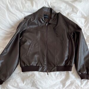 Brown Faux Leather Oversized Jacket